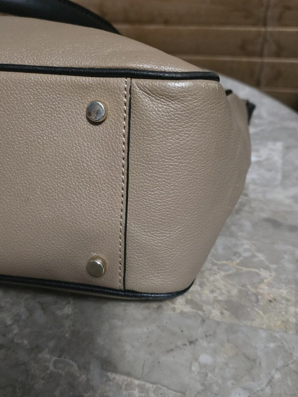 Kate Spade Primrose Hill Tan and Black Leather Satchel w/ Bow Detail